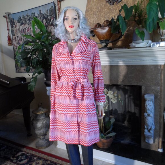New Missoni For African Aid Red & White Zizzag Pattern Trench/Rain Coat Size L - Picture 3 of 16